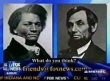 Fox News graphic illustrating the Lincoln-Douglas debates. Depicted on the left is Frederick Douglass, the civil rights champion who did not debate Abraham Lincoln.