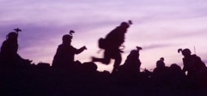 US Army soldiers in Afghanistan at dusk.