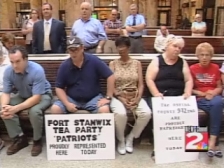 Local ‘tea party’ protesters at the Arcuri/Hoyer town hall.