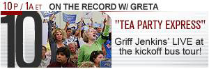 Fox News television banner promoting its coverage of the ‘Tea Party Express’ bus tour.
