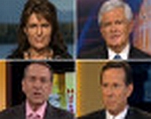 Clockwise from upper left: Sarah Palin, Newt Gingrich, Rick Santorum, and Mike Huckabee.
