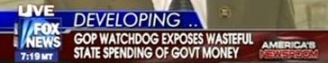 Chyron displayed during Fox News broadcast touting Republican ‘watchdog’ efforts on Democratic spending.