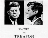 Part of a poster distributed by the John Birch Society in Dallas in the days before President Kennedy’s motorcade travels through that city. Kennedy will be assassinated while in the motorcade.