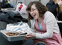Keli Carender at the Seattle ‘porkulus’ rally. Blogger Michelle Malkin promoted the rally and provided food for the protesters.