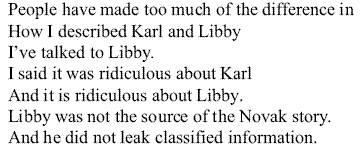 A retyped version of Libby’s handwritten note suggesting what McClellan should say to reporters.