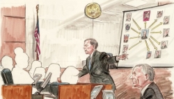 An artist’s sketch of some of the proceedings in the Libby trial.