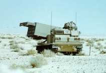 An Army M-270 rocket system deployed in Saudi Arabia.