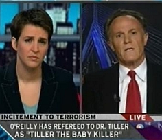 MSNBC’s Rachel Maddow (l) interviews Frank Schaeffer (r).
