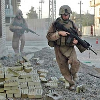 US Marines patrolling a Fallujah neighborhood.