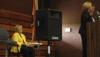 Betty Anne McCaskill watches as her daughter Claire McCaskill addresses the audience.