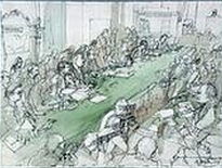 Artist’s rendition of McCord’s testimony before the Senate Watergate Committee.