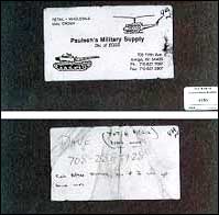 The business card Timothy McVeigh hid under his car seat.
