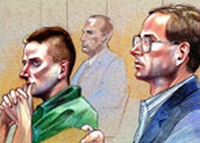 Accused Oklahoma City bombers Timothy McVeigh, left, and Terry Nichols look on as Judge Richard Matsch orders their trials to be severed.