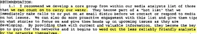 A portion of Merritt’s e-mail discussing a ‘core group’ of analysts to ‘carry our water.’