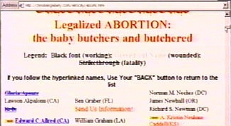 A screenshot of Neal Horsley’s ‘Nuremberg Files’ Web site, showing murdered doctors with their names lined out.