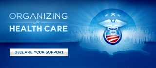 The logo used for the Obama administration’s health care proposal on the White House Web site. The logo combines the Obama presidential campaign’s ‘sunrise’ emblem with a stylized version of the medical caduceus.