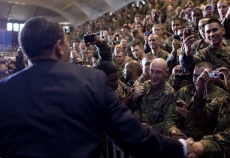 President Obama greets Marines at Camp Lejeune.