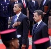 US President Barack Obama and French President Nicolas Sarkozy review French troops during Obama’s 2009 visit to Strasburg.