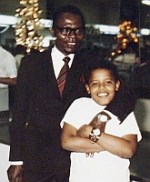 A 1971 photograph of Barack Obama Sr. and Barack Obama Jr.