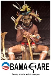 MacKilip’s altered photograph of Obama as a witch doctor.