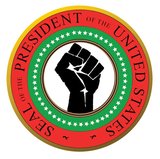 The Washington Times illustrates its column asking if Obama is a ‘black nationalist’ with this graphic of the Presidential Seal using the Black Panther raised fist and color scheme.