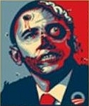 The image of Obama as a bullet-riddled zombie disseminated by a Republican party official in Virginia.