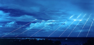 A Peacekeeper test firing at Kwajalein Atoll in the Marshall Islands.