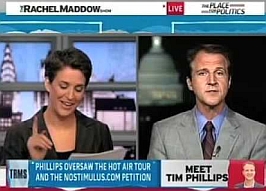 Tim Phillips (r) being interviewed by Rachel Maddow (l).