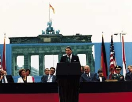 President Reagan speaking before the Brandenberg Gate.
