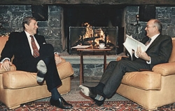 Reagan and Gorbachev at the Geneva summit meeting.