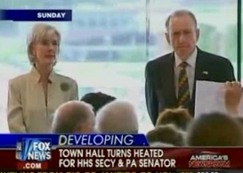 Fox News covers the Sebelius/Specter town hall meeting.