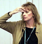 Theresa LePore, displaying signs of stress over the controversy that will ensue concerning her ‘butterfly ballot.’