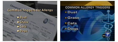 Stations such as Los Angeles’s KABC-TV routinely re-edit graphics to fit their own formatting. The graphic on the left was part of a VNR produced by a private firm; on the right is KABC’s edited graphic.