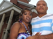 Charles and Te’Andrea Wilson in front of the First Baptist Church in Crystal Springs, Mississippi.