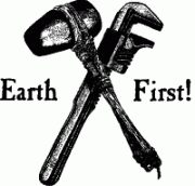 Original Earth First! logo, featuring a crossed tomahawk and wrench.