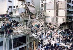 Wreckage of the AMIA Jewish community center in Buenos Aires, Argentina,