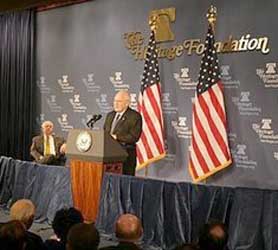 Vice President Cheney mentioned NSA intercepts of the 9/11 hijackers’ calls in a speech to the Heritage Foundation.