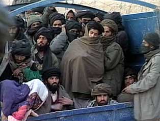 Taliban fighters being transported to Qala-i-Janghi fortress.