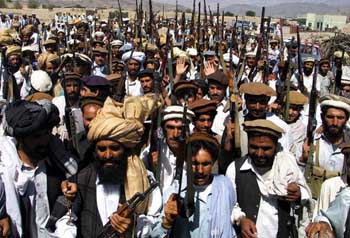 A meeting of tribesmen in Wana, South Waziristan, May 2004.