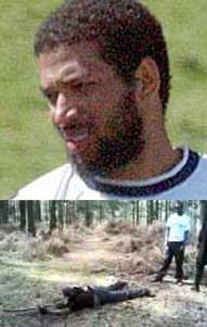 Top: training camp surveillance photo of Hussain Osman, one of the ‘copycat’ bombers. Bottom: training camp attendee practicing with a stick for a rifle.