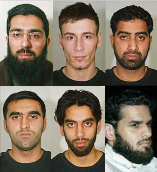 Six alleged members of the fertilizer bomb plot: Salahuddin Amin, Anthony Garcia, Waheed Mahmood,  Momin Khawaja, Jawad Akbar, and Omar Khyam.