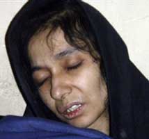 Aafia Siddique in Afghan custody on July 17, 2008.