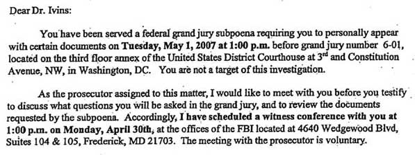 The FBI’s letter to Bruce Ivins.