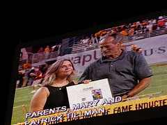 Mary and Pat Tillman Sr.  in 2002 at a halftime ceremony held during an Arizona Cardinals game in honor of their son.